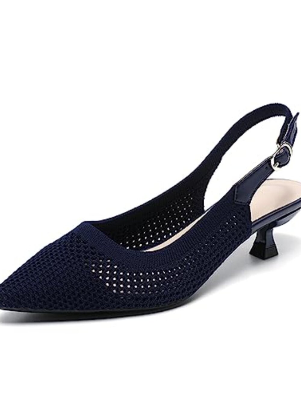 Women's Pointed Toe Slingback Kitten Heels with Arch Support Ankle Strap